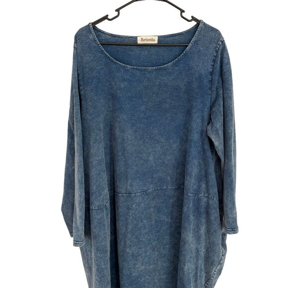 Mordenmiss Oversize Blue Denim Pockets Casual Long Sleeve Shirt Dress - Picture 4 of 9